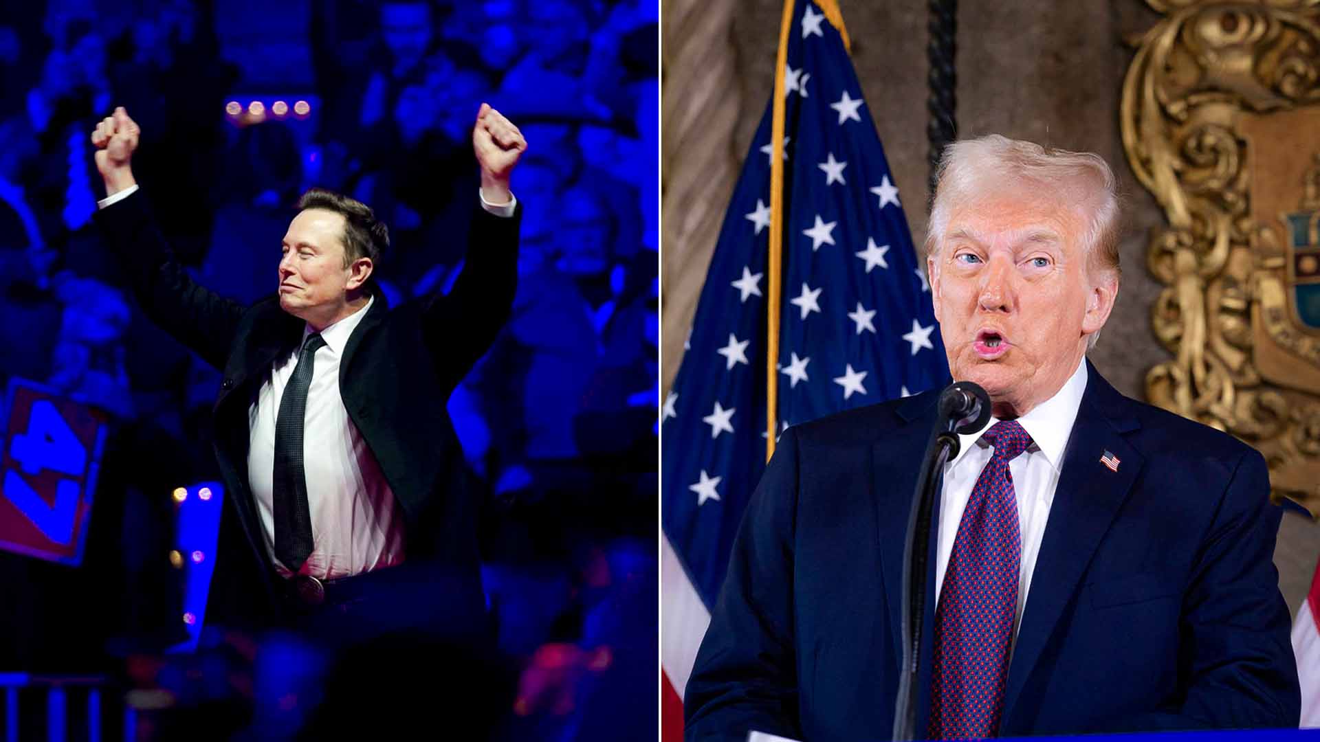 Elon Musk giggled awkwardly at Trump's pre-inaugural rally as Trump called him a "genius"