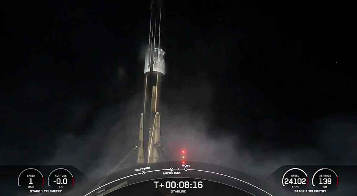 SpaceX rocket with a red light